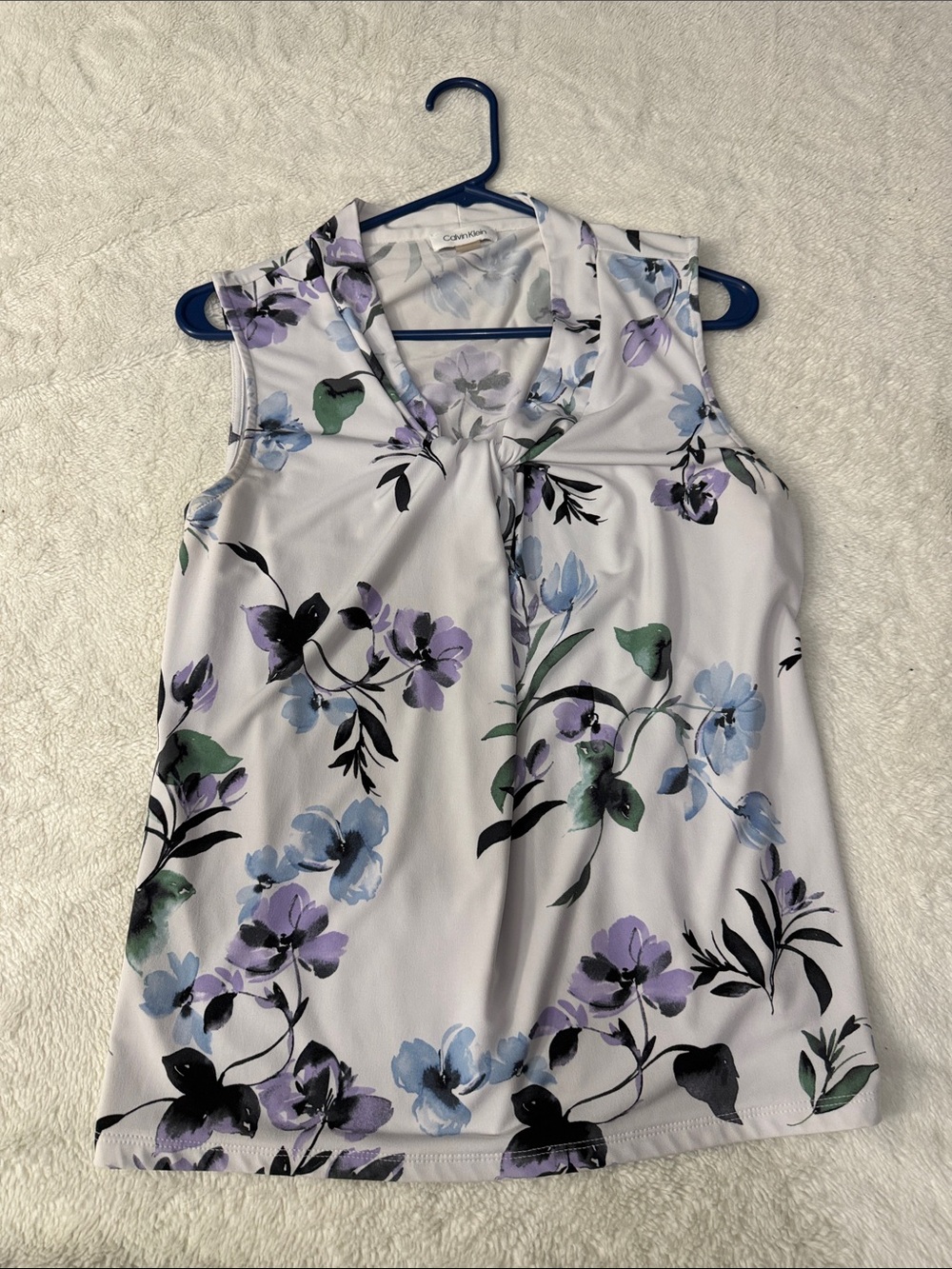 Calvin Klein White Floral Tie-Front Sleeveless Top